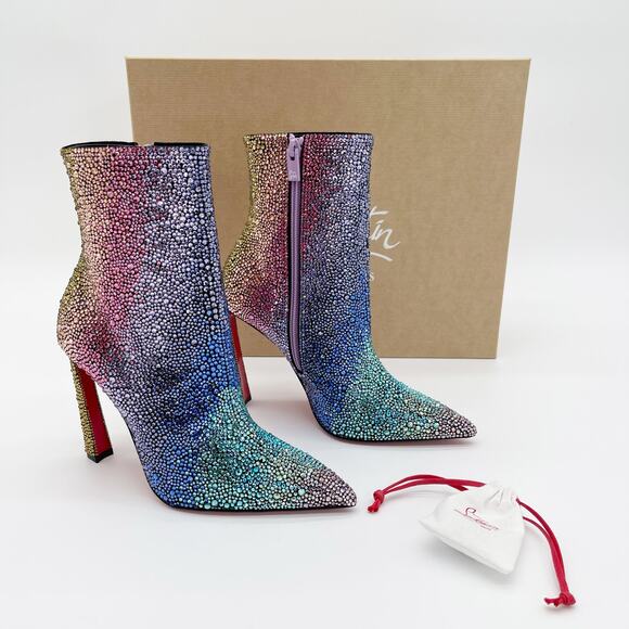 Christian Louboutin Shoes - New Christian Louboutin Condora Strass Rainbow Crystal Heeled Ankle Boots EU 36